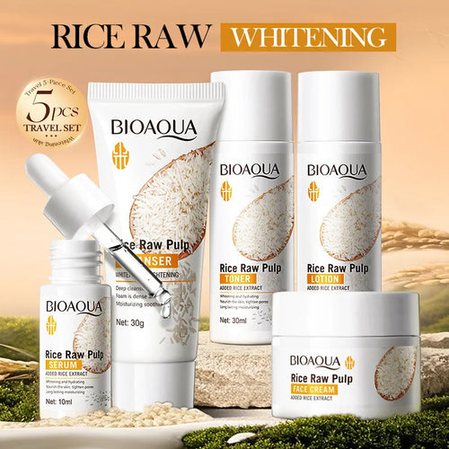 5pcs KAIROSHICS Rice Raw Whitening Set Brighten Hydrating Moisturize Soothing Facial Cleanser+toner+essence+lotion+cream Skincare