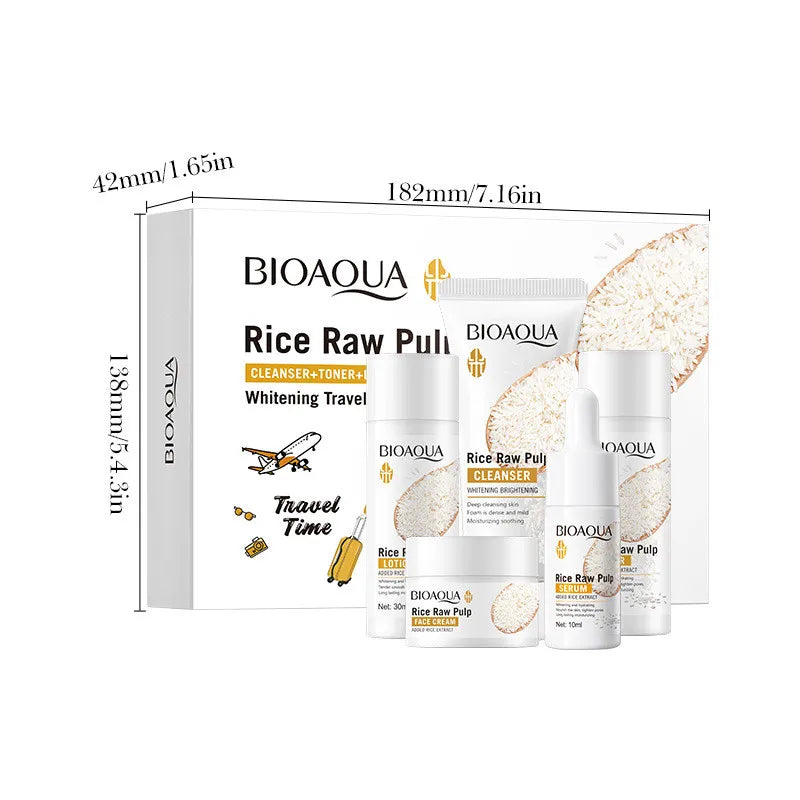 5pcs KAIROSHICS Rice Raw Whitening Set Brighten Hydrating Moisturize Soothing Facial Cleanser+toner+essence+lotion+cream Skincare